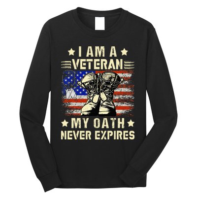 I am A Veteran My Oath Never Expires Veteran Day USA Flag Long Sleeve Shirt