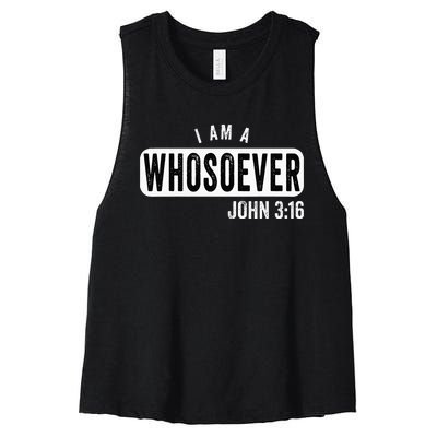 I AM A WHOSOEVER JOHN 316 VINTAGE CHRISTIAN BELIEF PRESENT Women's Racerback Cropped Tank