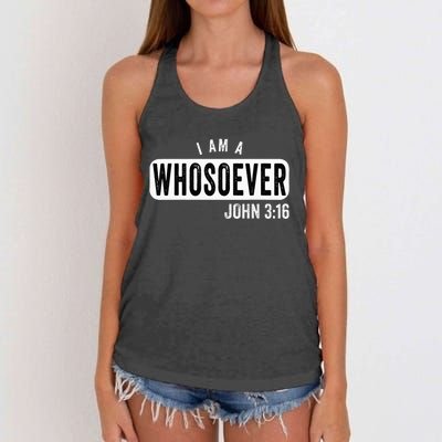 I AM A WHOSOEVER JOHN 316 VINTAGE CHRISTIAN BELIEF PRESENT Women's Knotted Racerback Tank