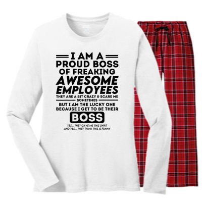 I Am A Proud Boss Of Freaking Awesome Employees Funny Boss Women's Long Sleeve Flannel Pajama Set 