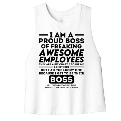 I Am A Proud Boss Of Freaking Awesome Employees Funny Boss Women's Racerback Cropped Tank