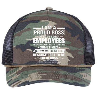 I Am A Proud Boss Of Stubborn Employees They Are A Bit Crazy Gift Retro Rope Trucker Hat Cap