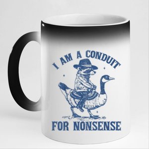 I Am A Conduit For Nonsense Funny Cowboy Raccoon Meme 11oz Black Color Changing Mug