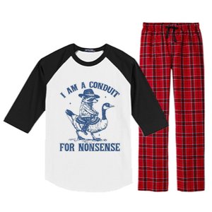 I Am A Conduit For Nonsense Funny Cowboy Raccoon Meme Raglan Sleeve Pajama Set