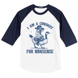 I Am A Conduit For Nonsense Funny Cowboy Raccoon Meme Baseball Sleeve Shirt