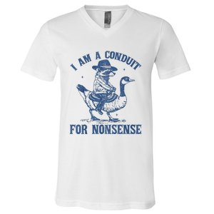 I Am A Conduit For Nonsense Funny Cowboy Raccoon Meme V-Neck T-Shirt