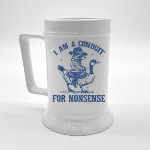 I Am A Conduit For Nonsense Funny Cowboy Raccoon Meme Beer Stein