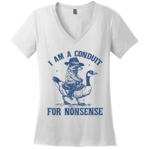 I Am A Conduit For Nonsense Funny Cowboy Raccoon Meme Women's V-Neck T-Shirt