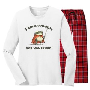 I Am A Conduit For Nonsense Funny Frog Women's Long Sleeve Flannel Pajama Set 