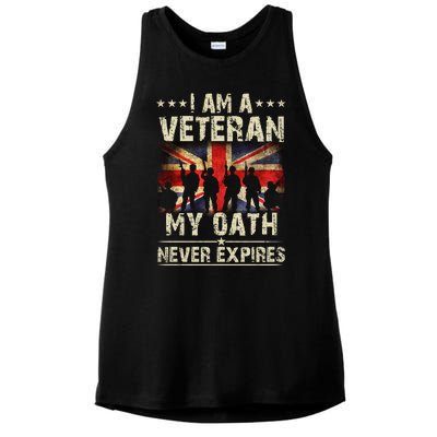 I Am A Veteran My Oath Never Expires Fathers Day Armed Forces Day Patriotic Ladies PosiCharge Tri-Blend Wicking Tank