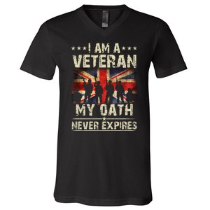 I Am A Veteran My Oath Never Expires Fathers Day Armed Forces Day Patriotic V-Neck T-Shirt