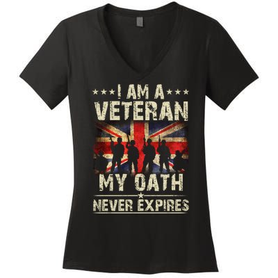 I Am A Veteran My Oath Never Expires Fathers Day Armed Forces Day Patriotic Women's V-Neck T-Shirt