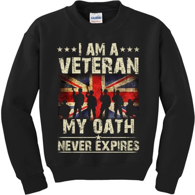 I Am A Veteran My Oath Never Expires Fathers Day Armed Forces Day Patriotic Kids Sweatshirt