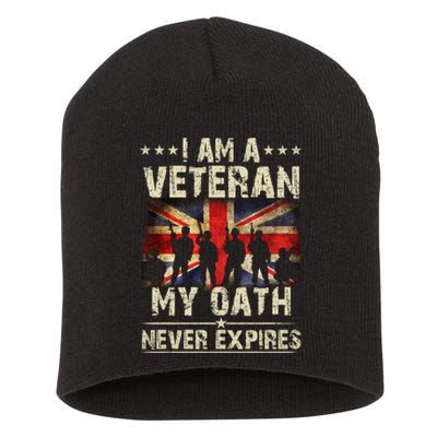 I Am A Veteran My Oath Never Expires Fathers Day Armed Forces Day Patriotic Short Acrylic Beanie