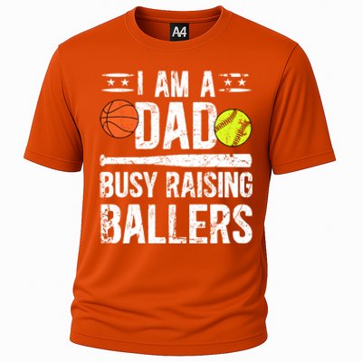 I Am A Dad Busy Raising Ballers Softball Basketball Dad Cute Gift Cooling Performance Crew T-Shirt