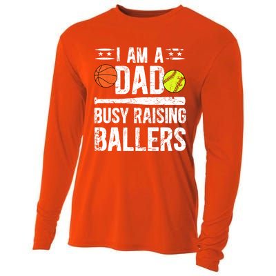 I Am A Dad Busy Raising Ballers Softball Basketball Dad Cute Gift Cooling Performance Long Sleeve Crew