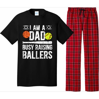 I Am A Dad Busy Raising Ballers Softball Basketball Dad Cute Gift Pajama Set