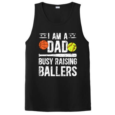 I Am A Dad Busy Raising Ballers Softball Basketball Dad Cute Gift PosiCharge Competitor Tank