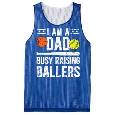 I Am A Dad Busy Raising Ballers Softball Basketball Dad Cute Gift Mesh Reversible Basketball Jersey Tank