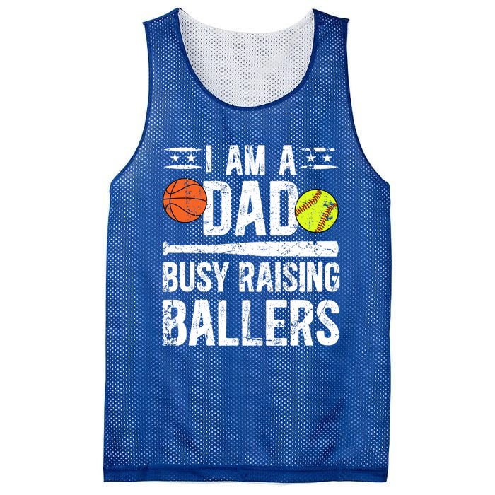 I Am A Dad Busy Raising Ballers Softball Basketball Dad Cute Gift Mesh Reversible Basketball Jersey Tank