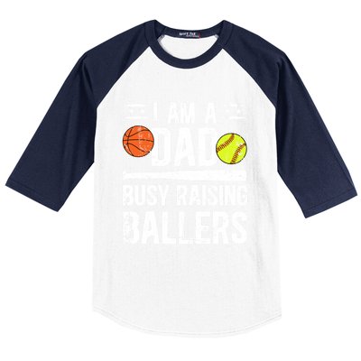 I Am A Dad Busy Raising Ballers Softball Basketball Dad Cute Gift Baseball Sleeve Shirt