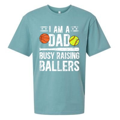 I Am A Dad Busy Raising Ballers Softball Basketball Dad Cute Gift Sueded Cloud Jersey T-Shirt