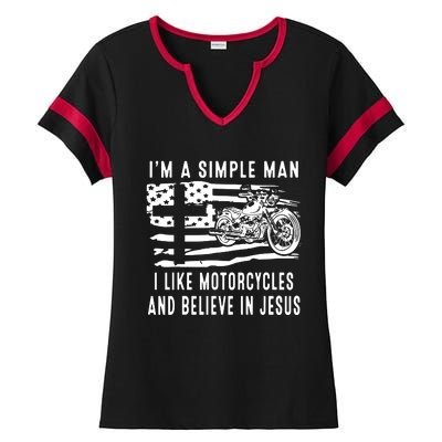 I Am A Simple Man I Like Motorcycles And Believe In Jesus Ladies Halftime Notch Neck Tee