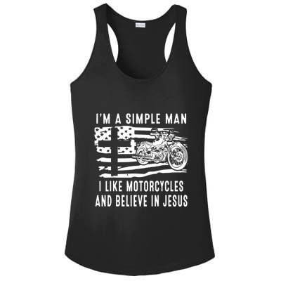 I Am A Simple Man I Like Motorcycles And Believe In Jesus Ladies PosiCharge Competitor Racerback Tank