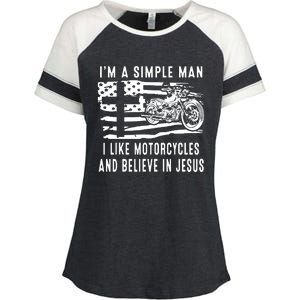 I Am A Simple Man I Like Motorcycles And Believe In Jesus Enza Ladies Jersey Colorblock Tee