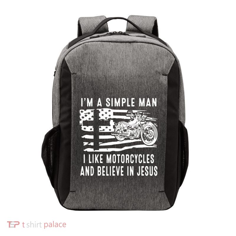 I Am A Simple Man I Like Motorcycles And Believe In Jesus Vector Backpack