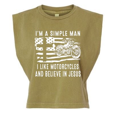 I Am A Simple Man I Like Motorcycles And Believe In Jesus Garment-Dyed Women's Muscle Tee