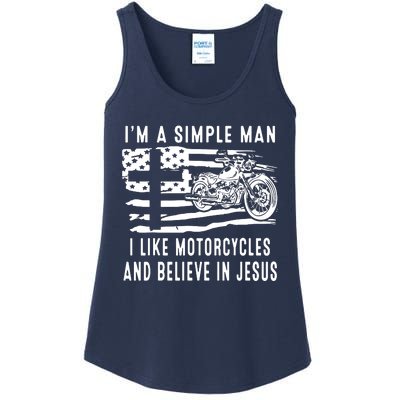 I Am A Simple Man I Like Motorcycles And Believe In Jesus Ladies Essential Tank