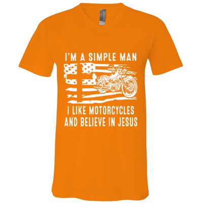I Am A Simple Man I Like Motorcycles And Believe In Jesus V-Neck T-Shirt