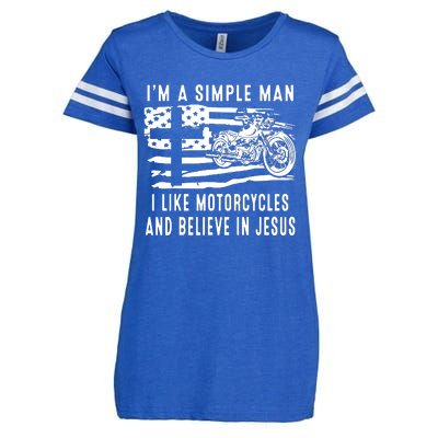 I Am A Simple Man I Like Motorcycles And Believe In Jesus Enza Ladies Jersey Football T-Shirt