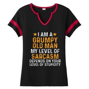 I Am A Grumpy Old Man My Level Of Sarcasm Depends On Your Ladies Halftime Notch Neck Tee