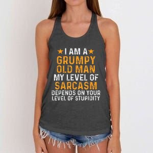 I Am A Grumpy Old Man My Level Of Sarcasm Depends On Your Women's Knotted Racerback Tank