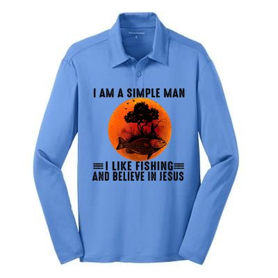 I Am A Simple Man I Like Fishing And Believe In Jesus Silk Touch Performance Long Sleeve Polo