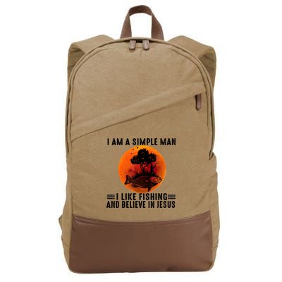 I Am A Simple Man I Like Fishing And Believe In Jesus Cotton Canvas Backpack