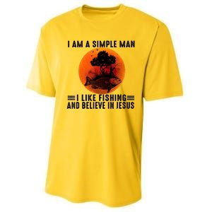 I Am A Simple Man I Like Fishing And Believe In Jesus Performance Sprint T-Shirt