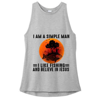 I Am A Simple Man I Like Fishing And Believe In Jesus Ladies PosiCharge Tri-Blend Wicking Tank