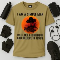 I Am A Simple Man I Like Fishing And Believe In Jesus Cooling Performance Crew T-Shirt