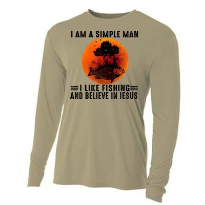 I Am A Simple Man I Like Fishing And Believe In Jesus Cooling Performance Long Sleeve Crew