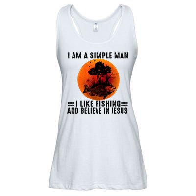 I Am A Simple Man I Like Fishing And Believe In Jesus Ladies Essential Flowy Tank