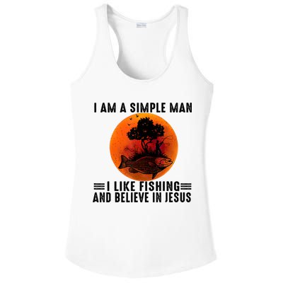 I Am A Simple Man I Like Fishing And Believe In Jesus Ladies PosiCharge Competitor Racerback Tank