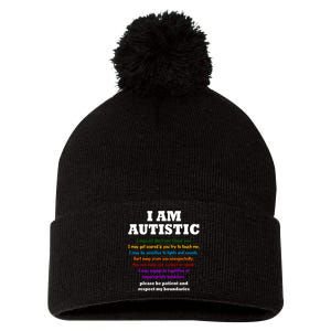 I Am Autistic Please Be Patient Pom Pom 12in Knit Beanie