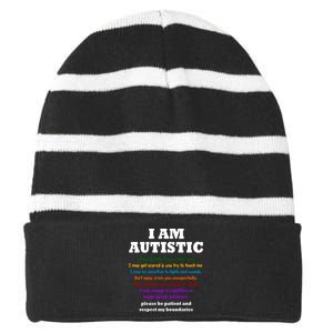 I Am Autistic Please Be Patient Striped Beanie with Solid Band