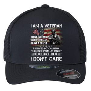 I Am A Veteran I Love Freedom My Country Funny Veteran Gift Flexfit Unipanel Trucker Cap