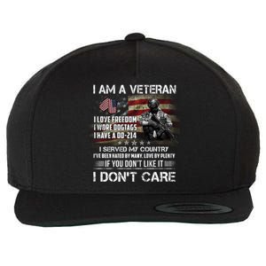 I Am A Veteran I Love Freedom My Country Funny Veteran Gift Wool Snapback Cap