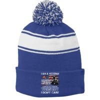 I Am A Veteran I Love Freedom My Country Funny Veteran Gift Stripe Pom Pom Beanie