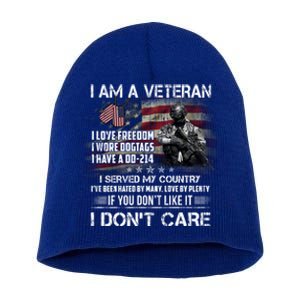 I Am A Veteran I Love Freedom My Country Funny Veteran Gift Short Acrylic Beanie